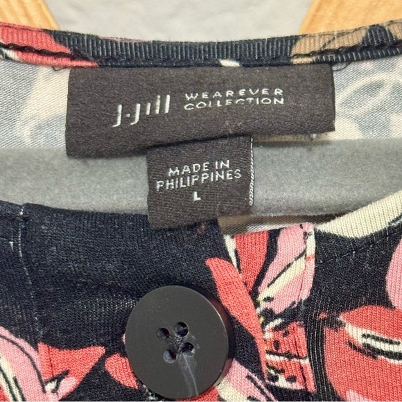 J.Jill Wearever Black Floral Tunic Rayon Blend Resortwear Mixed Shift Dress Sz L - Picture 4 of 7